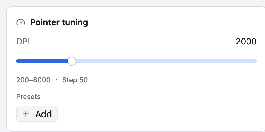 Pointer tuning card with a DPI slider