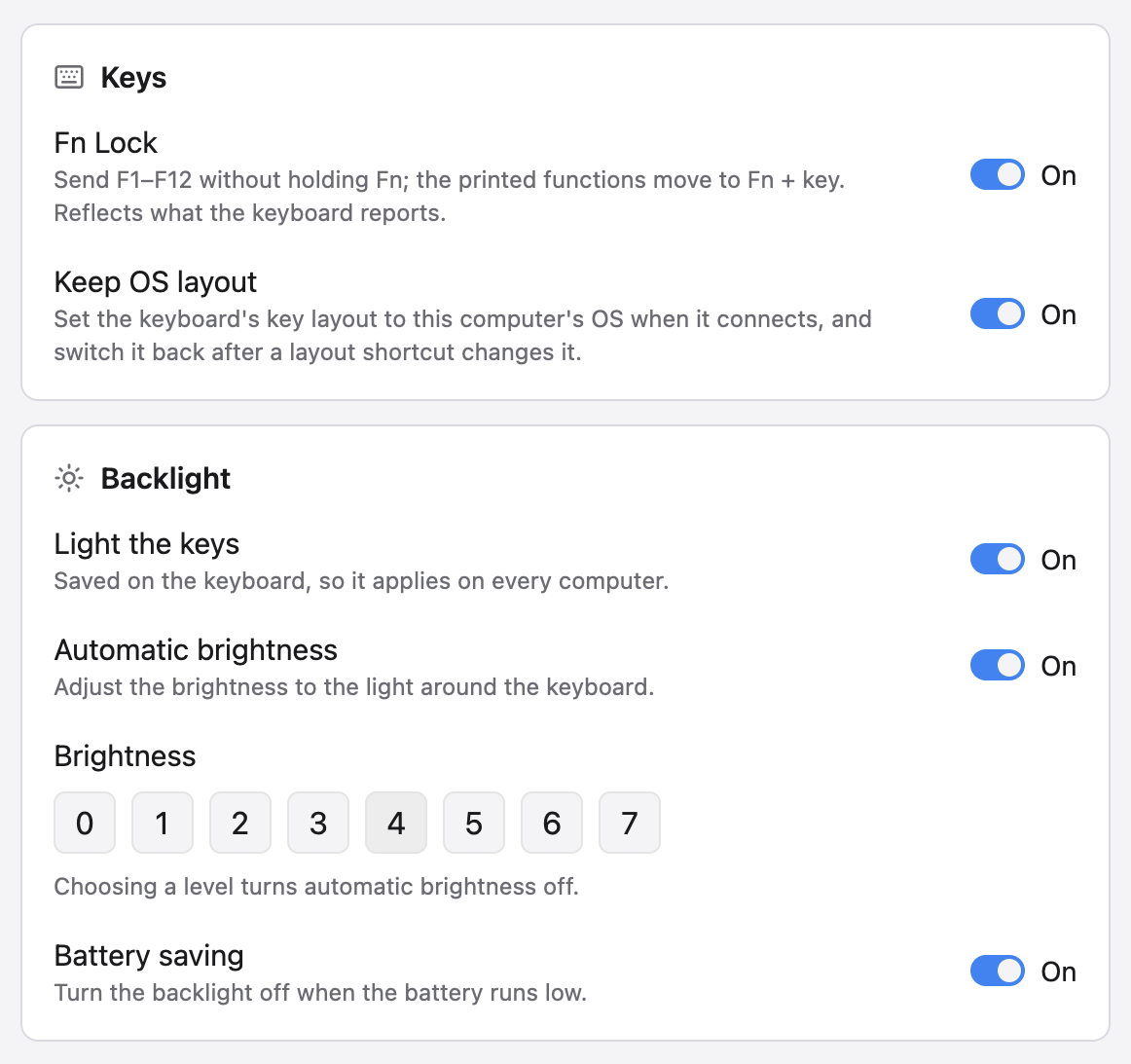 Keys and Backlight cards for an MX Keys S